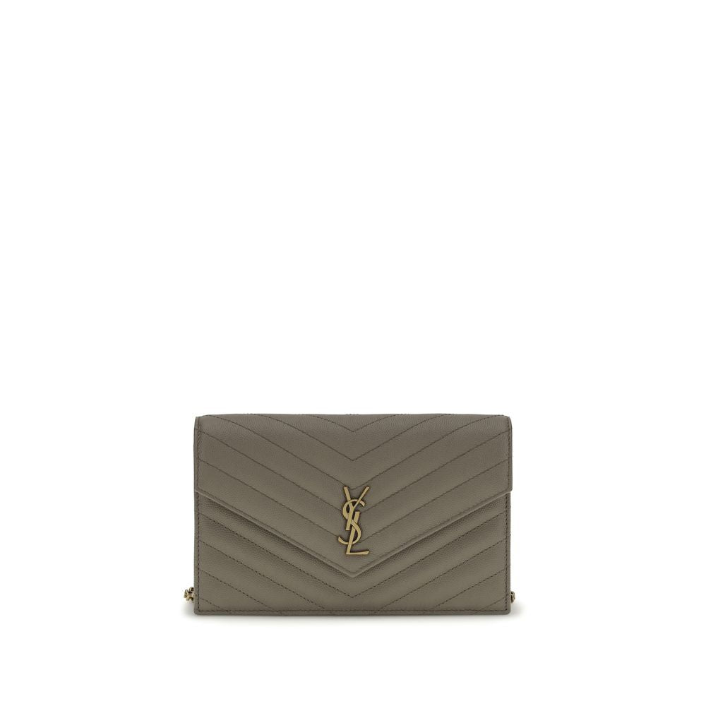 Saint Laurent Gray Calf Leather Cassandre Envelope Clutch
