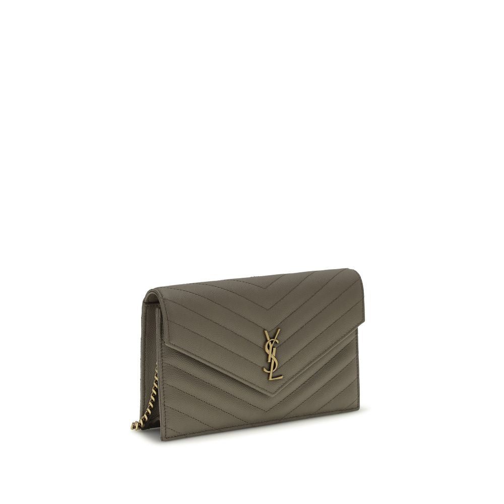 Saint Laurent Gray Calf Leather Cassandre Envelope Clutch