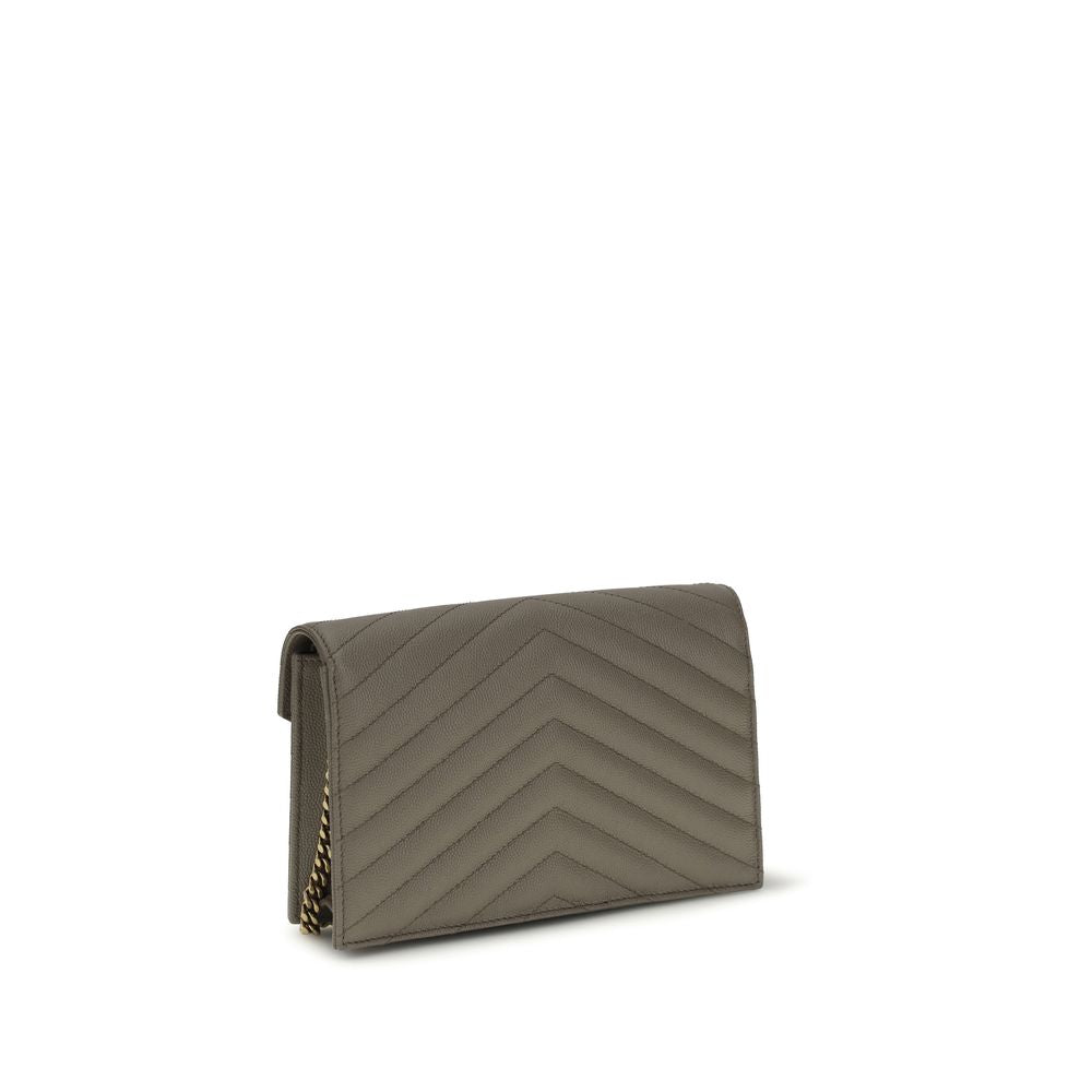 Saint Laurent Gray Calf Leather Cassandre Envelope Clutch