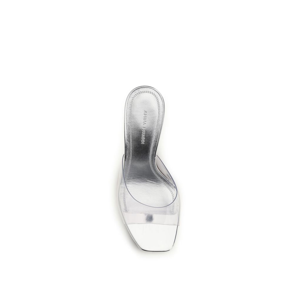 Amina Muaddi Silver PVC Stiletto Heel Sandals
