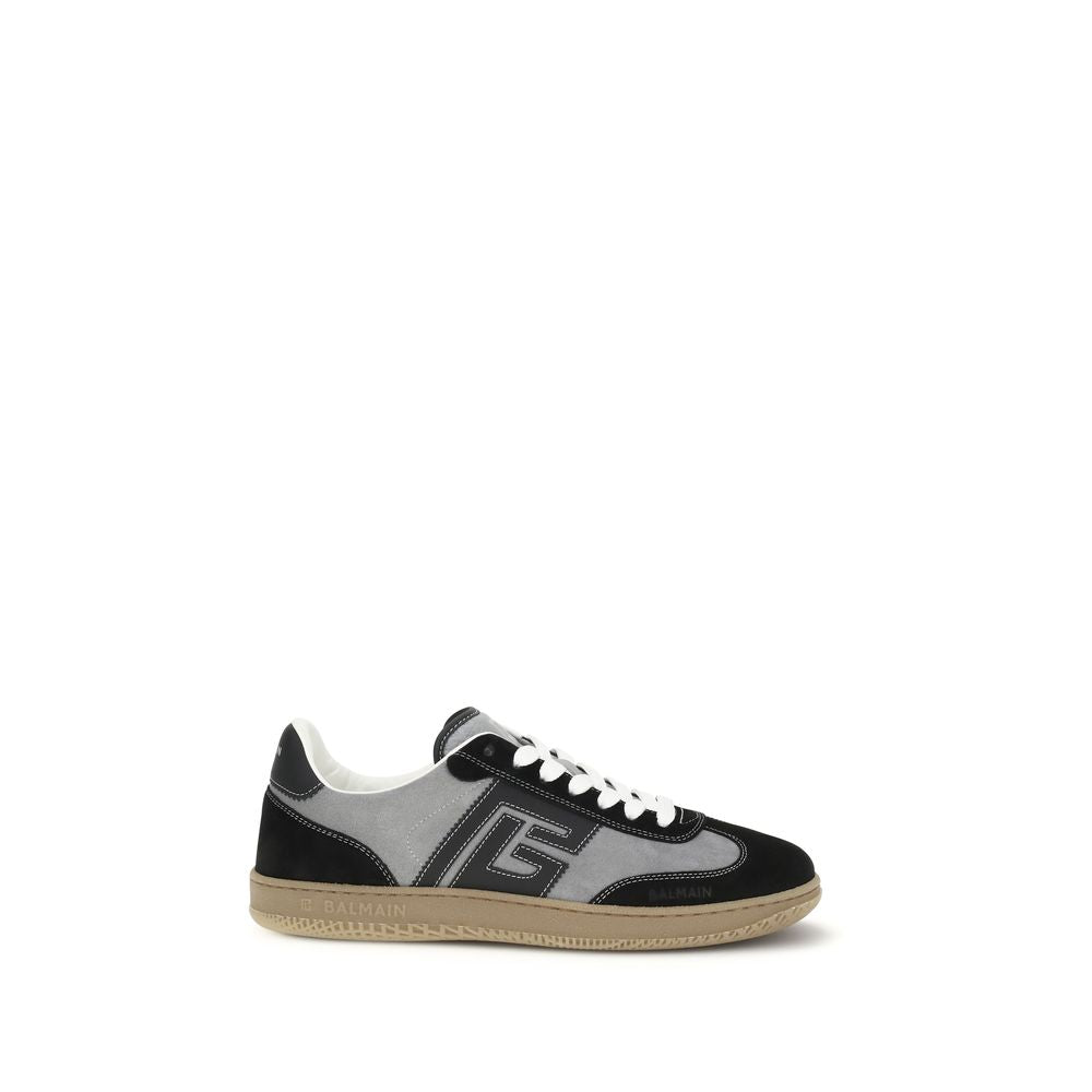 Balmain Gray Calf Leather Low Top Sneakers
