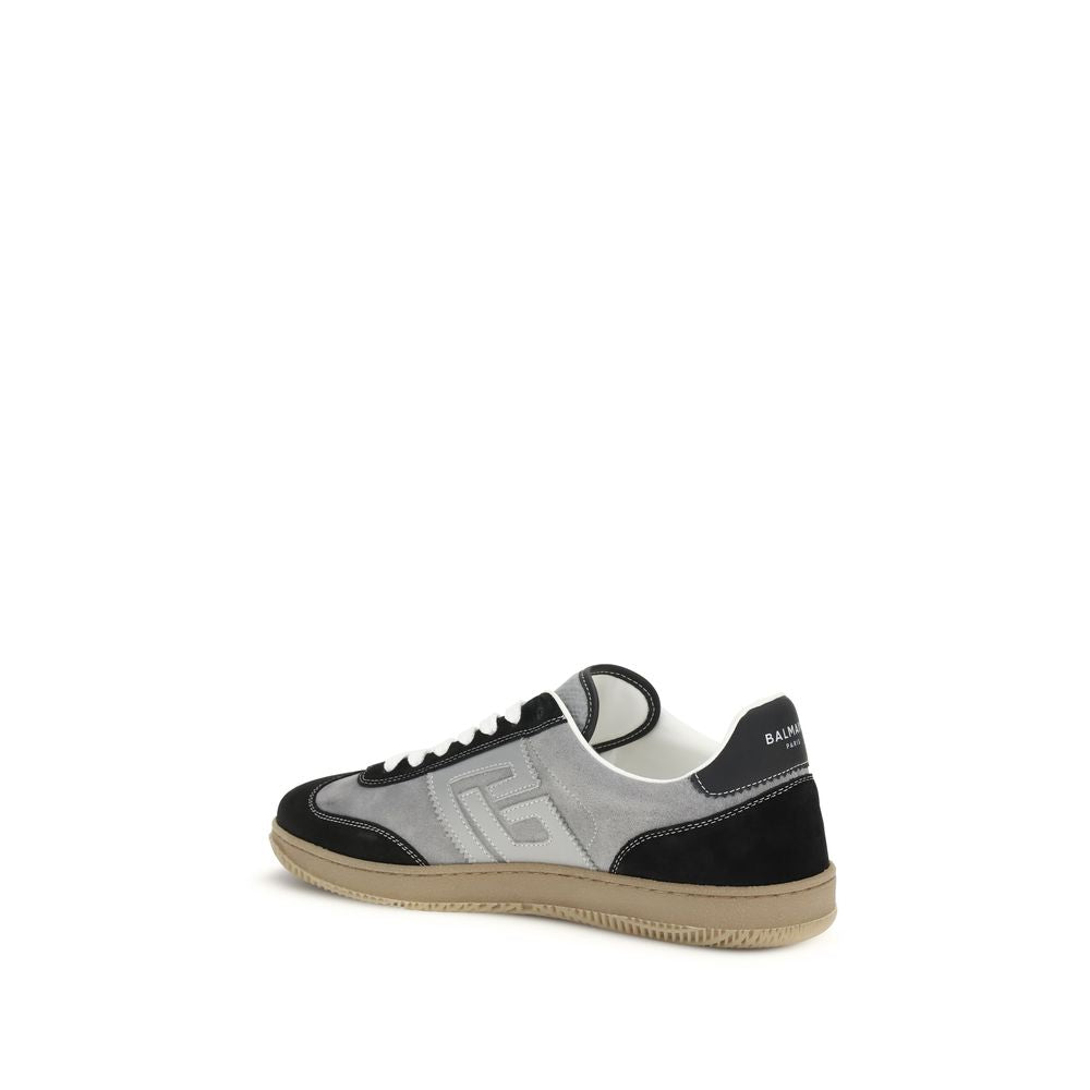 Balmain Gray Calf Leather Low Top Sneakers