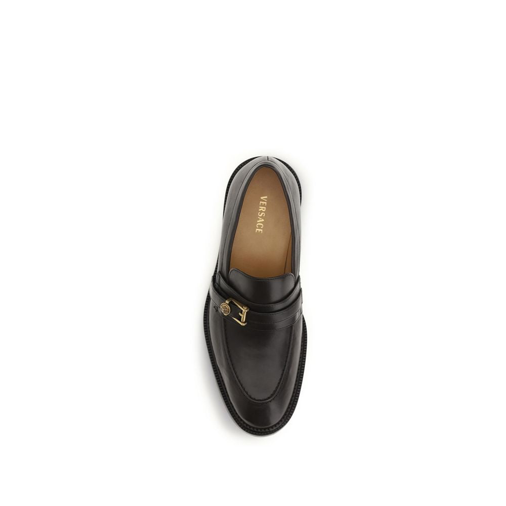 Versace Black Calf Leather Slip-On Loafers