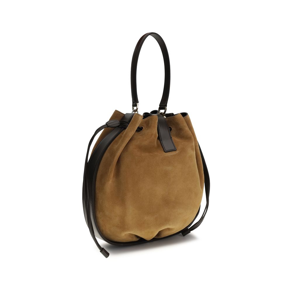 Ferragamo Brown Calf Leather Suede Bucket Bag