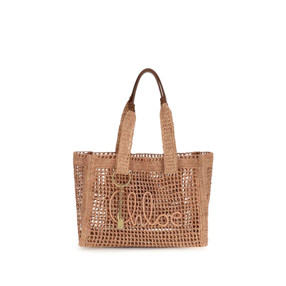 Chloé Beige Raffia East-West Summer Banana Shoulder Bag