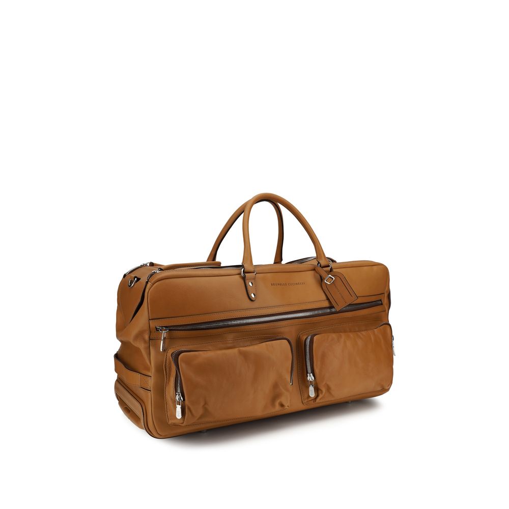 Brunello Cucinelli Brown Calf Leather Trolley Travel Bag