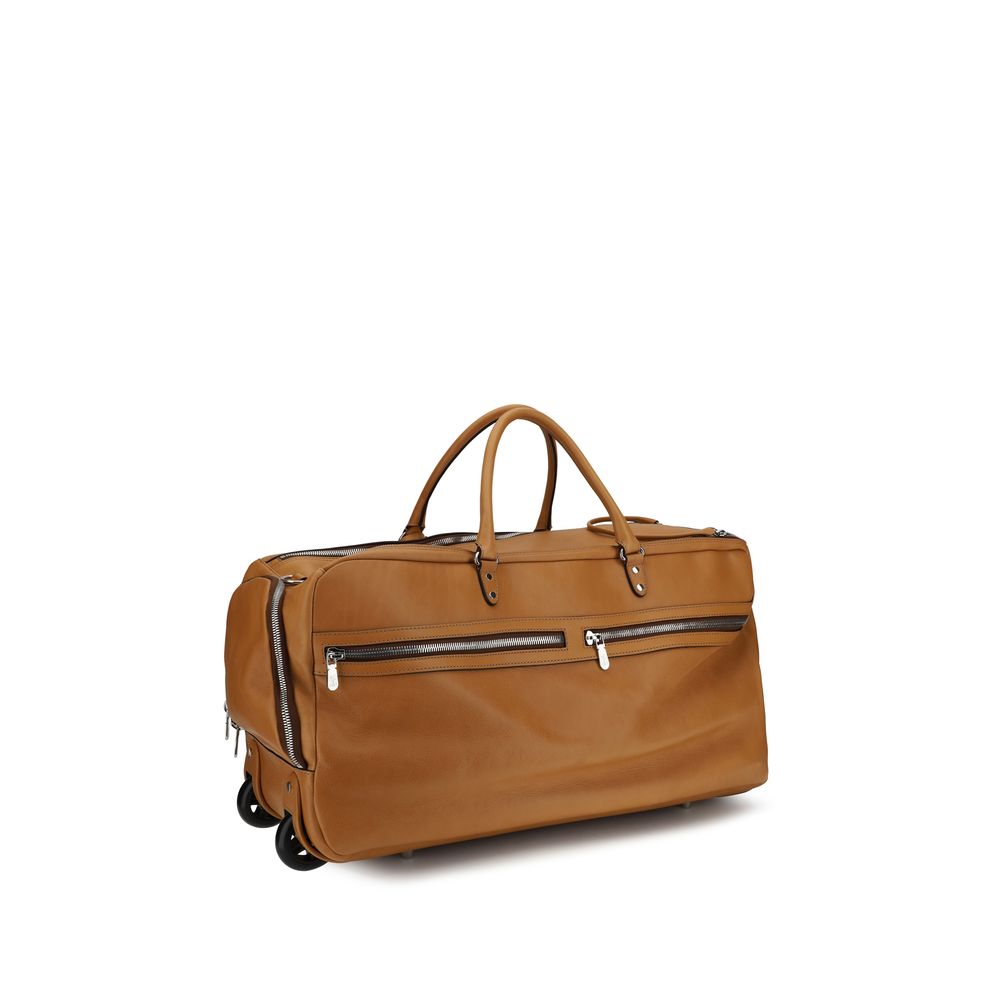 Brunello Cucinelli Brown Calf Leather Trolley Travel Bag