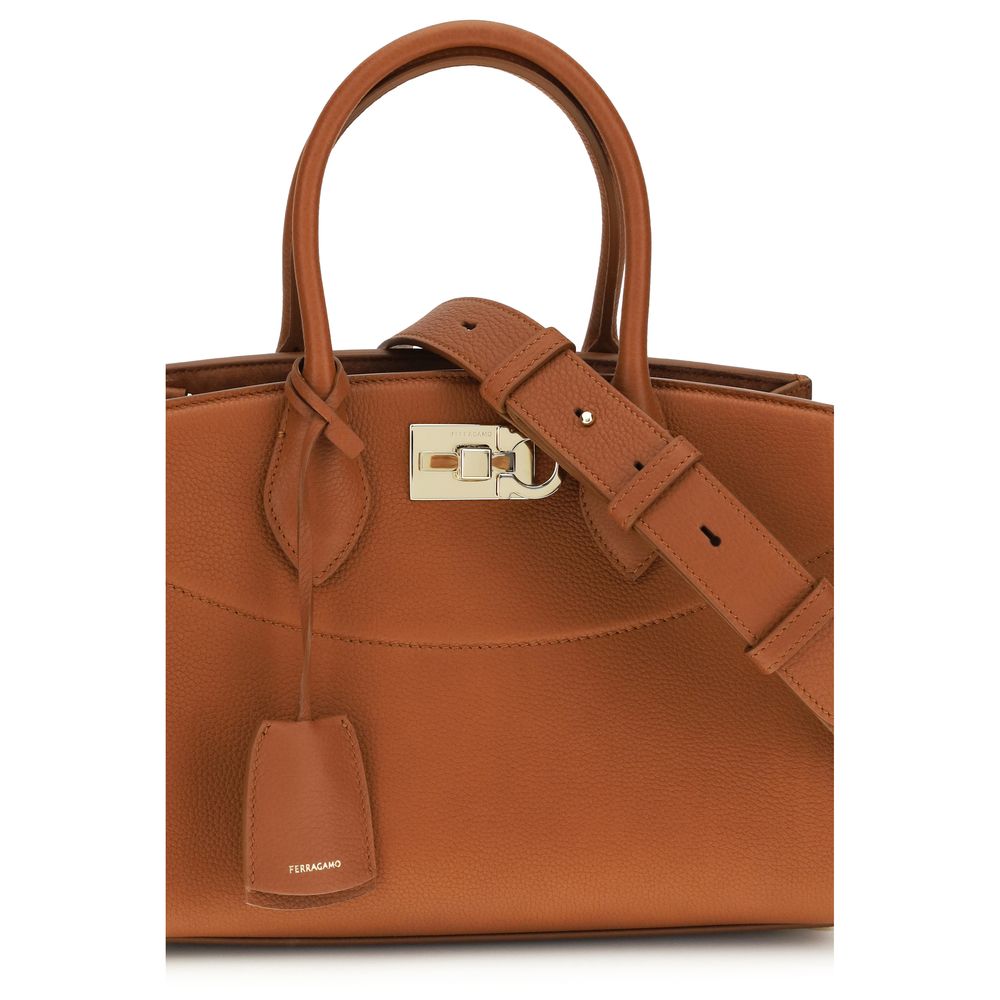 Ferragamo Brown Calf Leather Studio Shoulder Bag