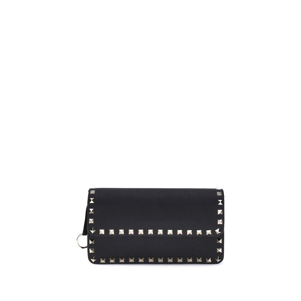 Valentino Garavani Black Calf Leather Wallet with Strap