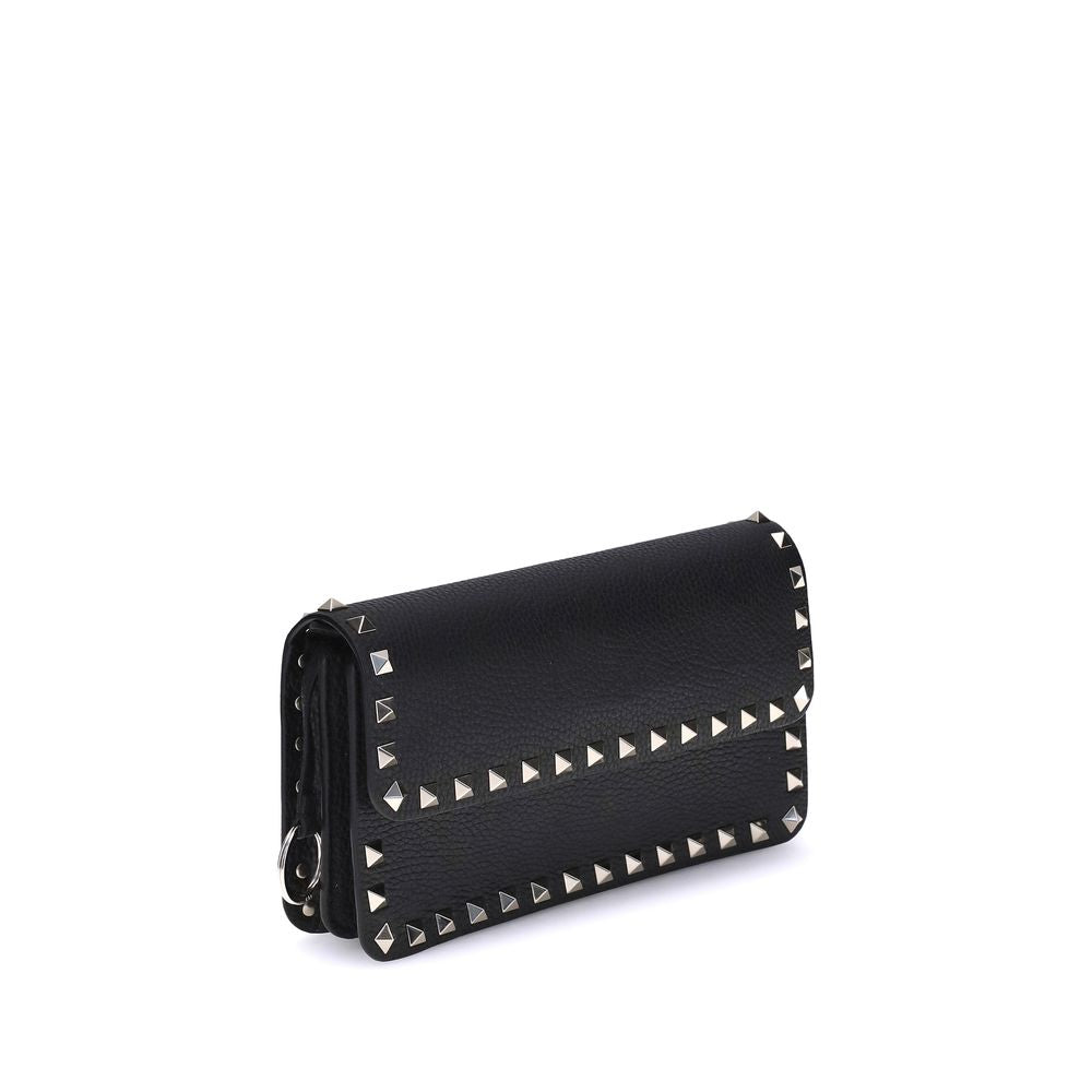 Valentino Garavani Black Calf Leather Wallet with Strap