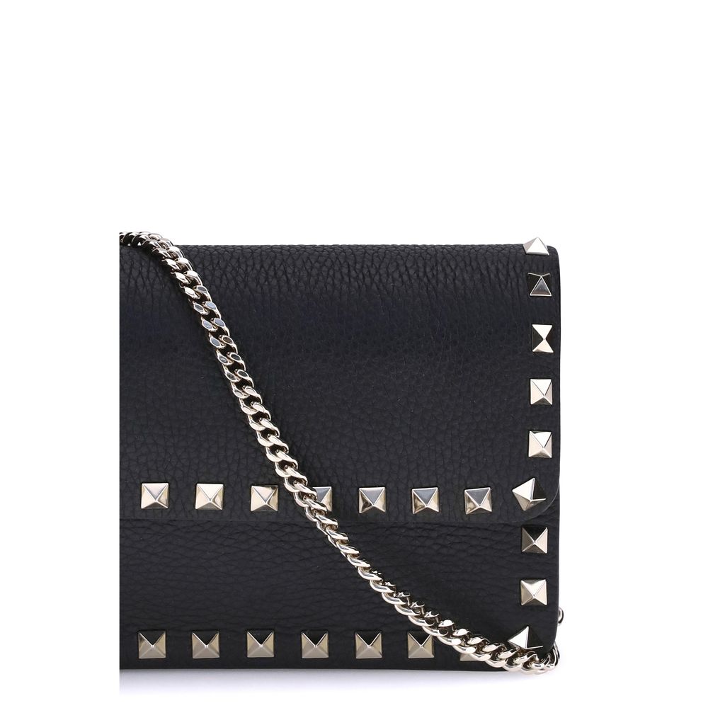Valentino Garavani Black Calf Leather Wallet with Strap