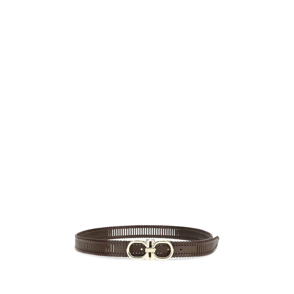 Ferragamo Brown Calf Leather Gancini Belt