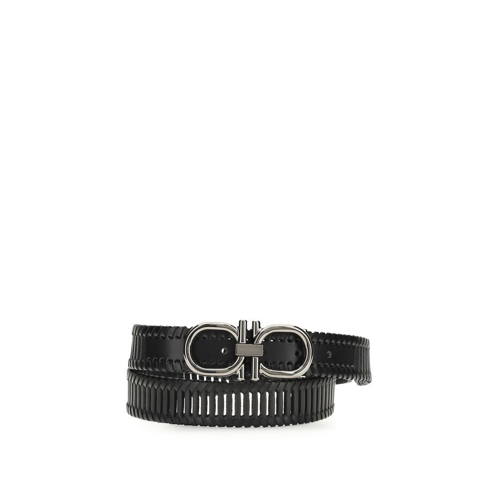 Ferragamo Black Calf Leather Gancini Belt