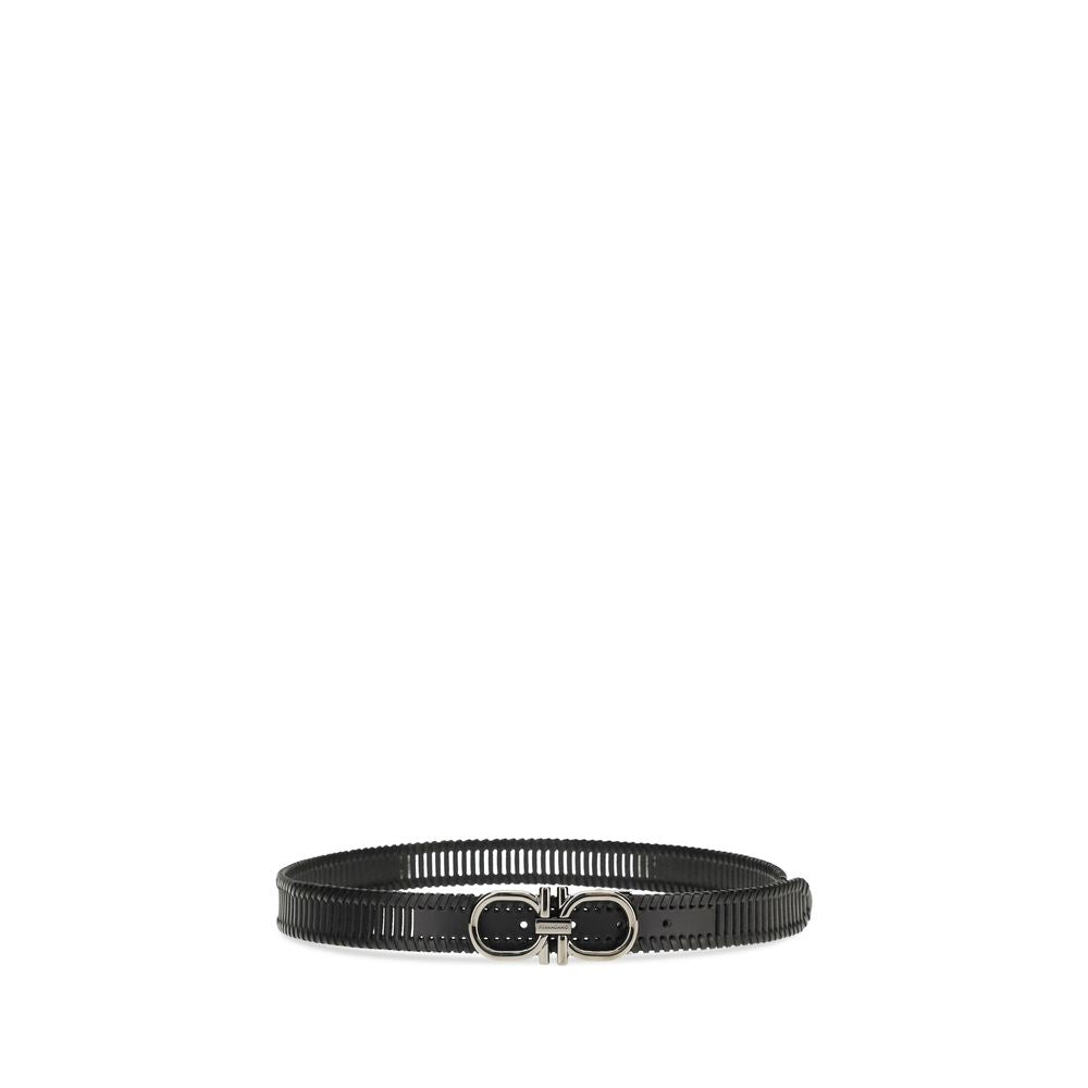 Ferragamo Black Calf Leather Gancini Belt