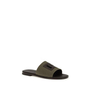 Dolce & Gabbana Bicolor Canvas Calf Leather Flat Sandals