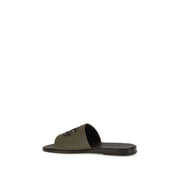 Dolce & Gabbana Bicolor Canvas Calf Leather Flat Sandals