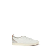 Santoni White Calf Leather Low Top Sneakers