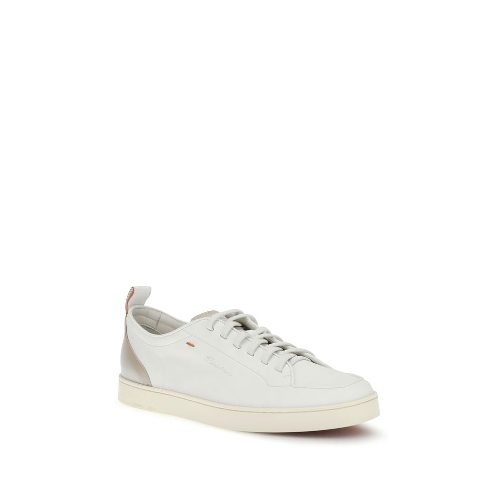 Santoni White Calf Leather Low Top Sneakers