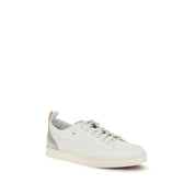 Santoni White Calf Leather Low Top Sneakers
