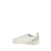 Santoni White Calf Leather Low Top Sneakers