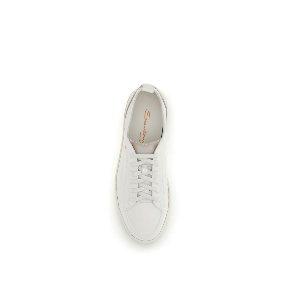 Santoni White Calf Leather Low Top Sneakers