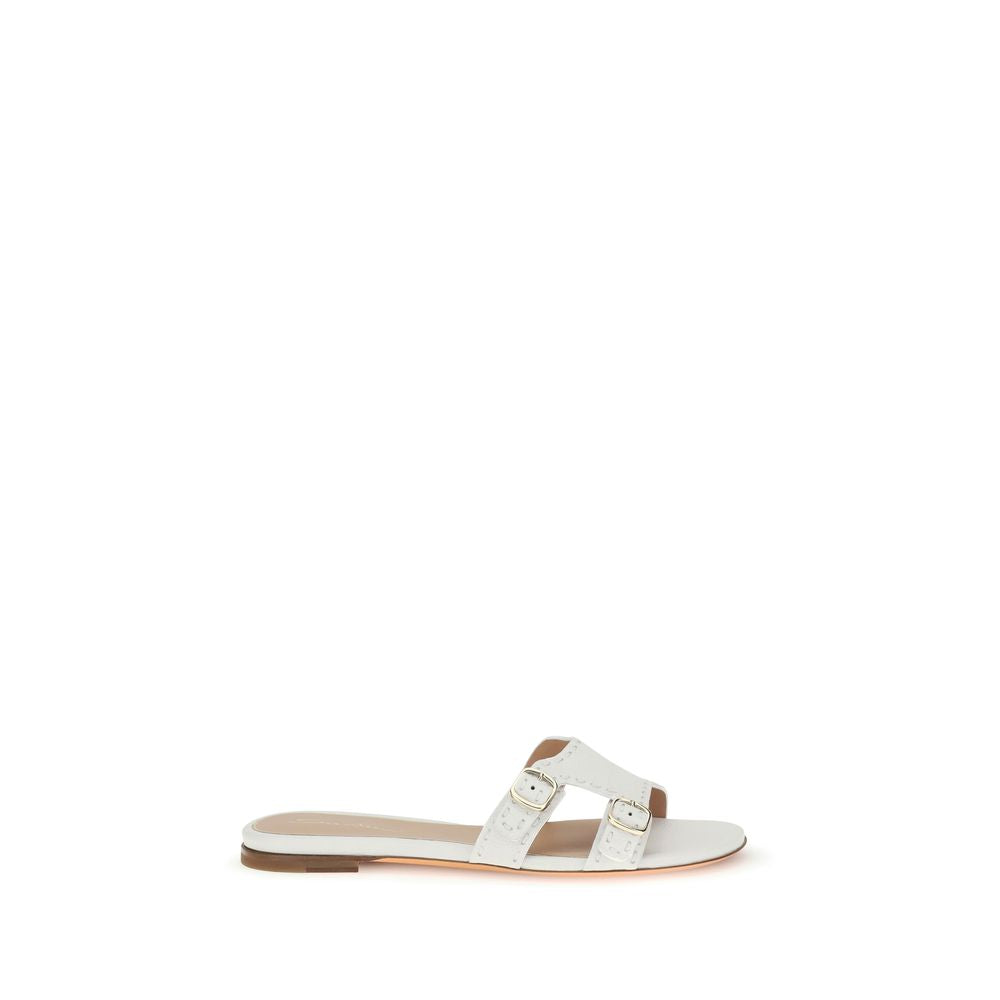Santoni White Calf Leather Flat Sandals