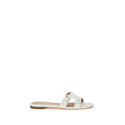 Santoni White Calf Leather Flat Sandals