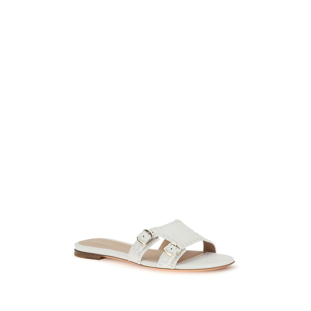 Santoni White Calf Leather Flat Sandals
