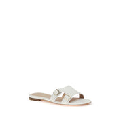 Santoni White Calf Leather Flat Sandals