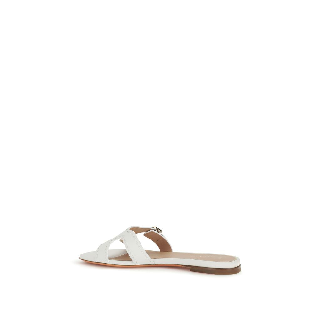 Santoni White Calf Leather Flat Sandals