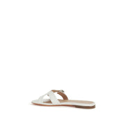 Santoni White Calf Leather Flat Sandals