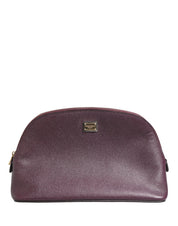 Dolce & Gabbana Dark Purple Calfskin Zip Around Pouch Wallet