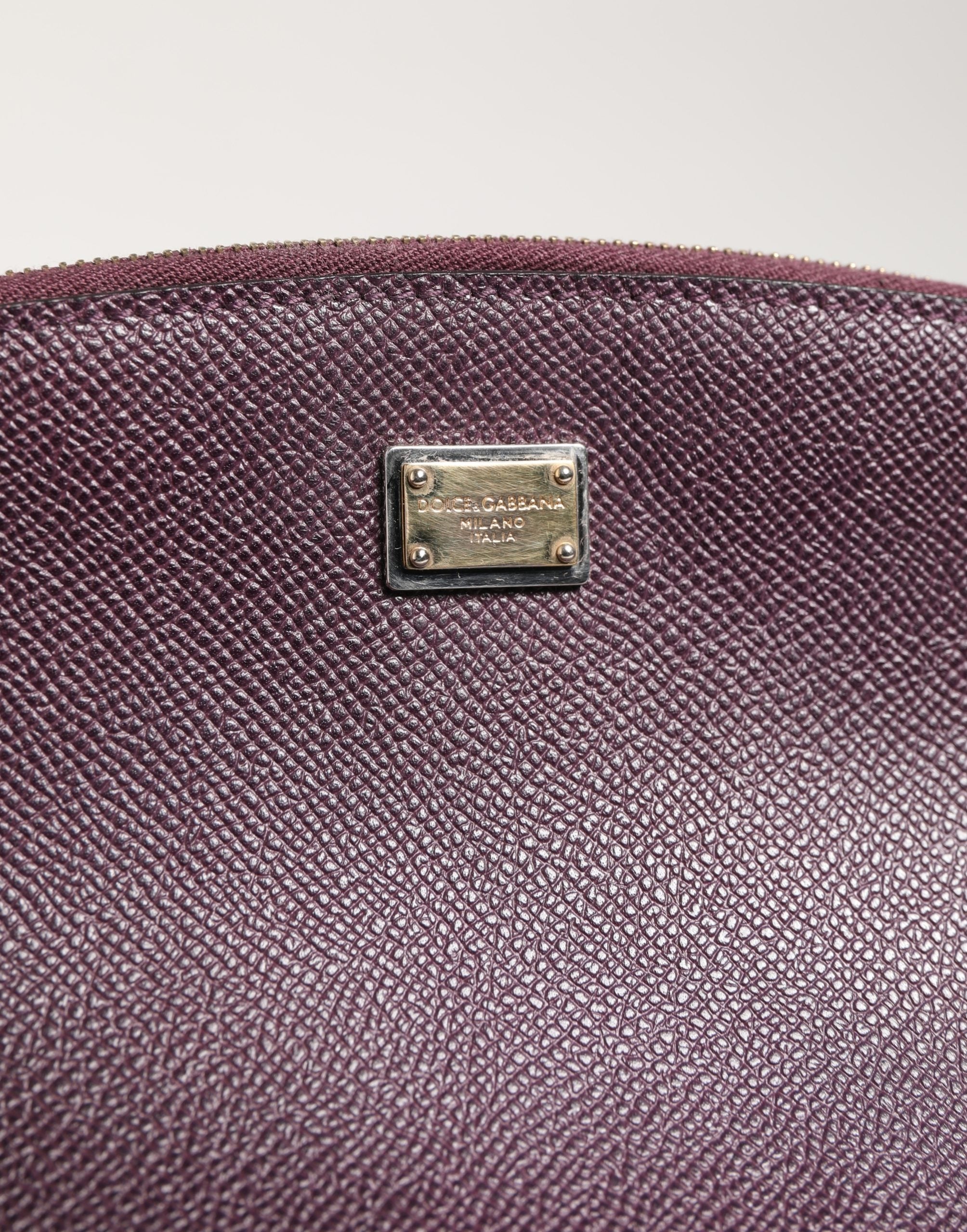 Dolce & Gabbana Dark Purple Calfskin Zip Around Pouch Wallet