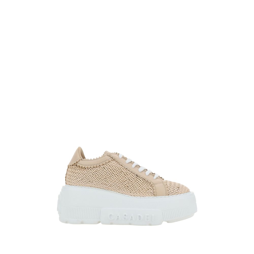 Casadei Beige Vegan Leather Chunky Sneakers