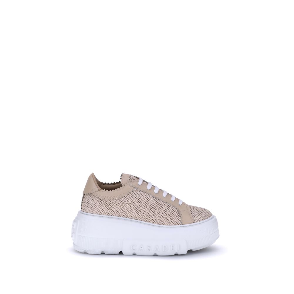 Casadei Beige Vegan Leather Chunky Sneakers