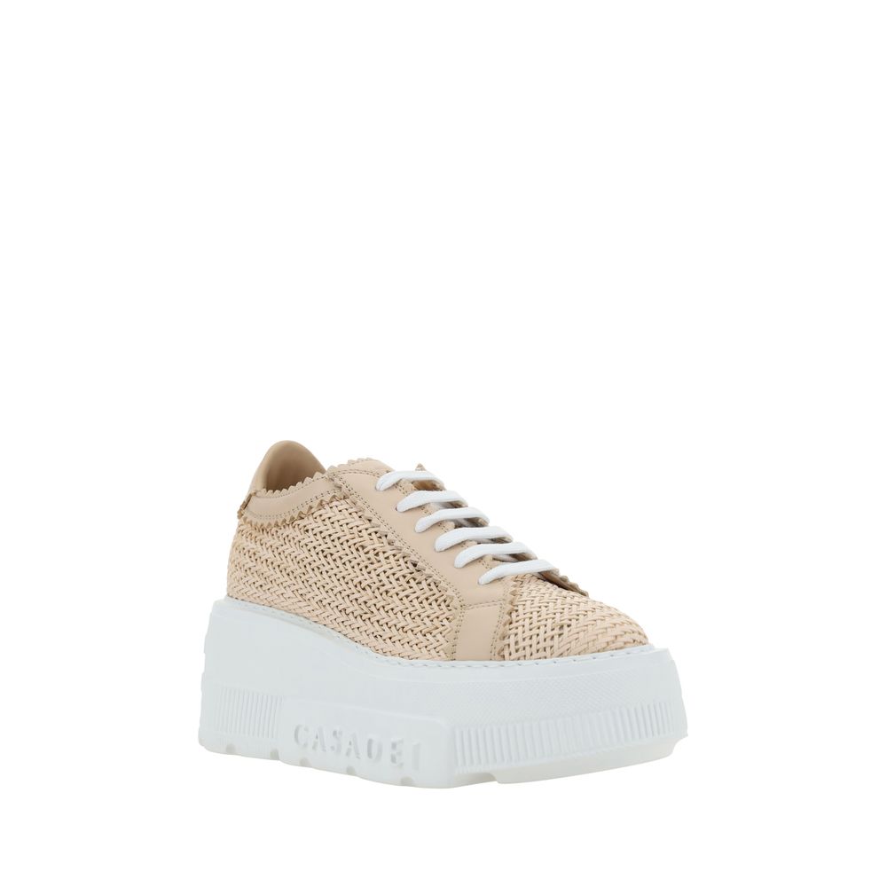 Casadei Beige Vegan Leather Chunky Sneakers