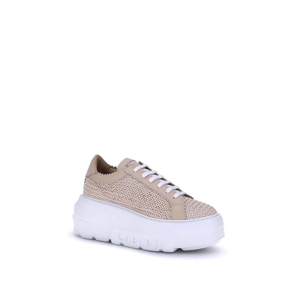 Casadei Beige Vegan Leather Chunky Sneakers