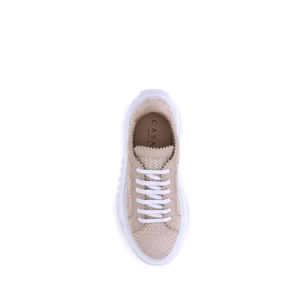 Casadei Beige Vegan Leather Chunky Sneakers