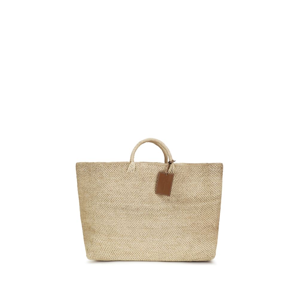 Manebi Beige Raffia Maxi Tote Bag