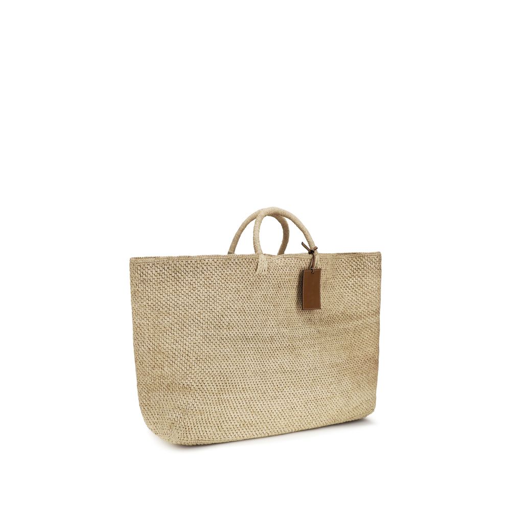 Manebi Beige Raffia Maxi Tote Bag