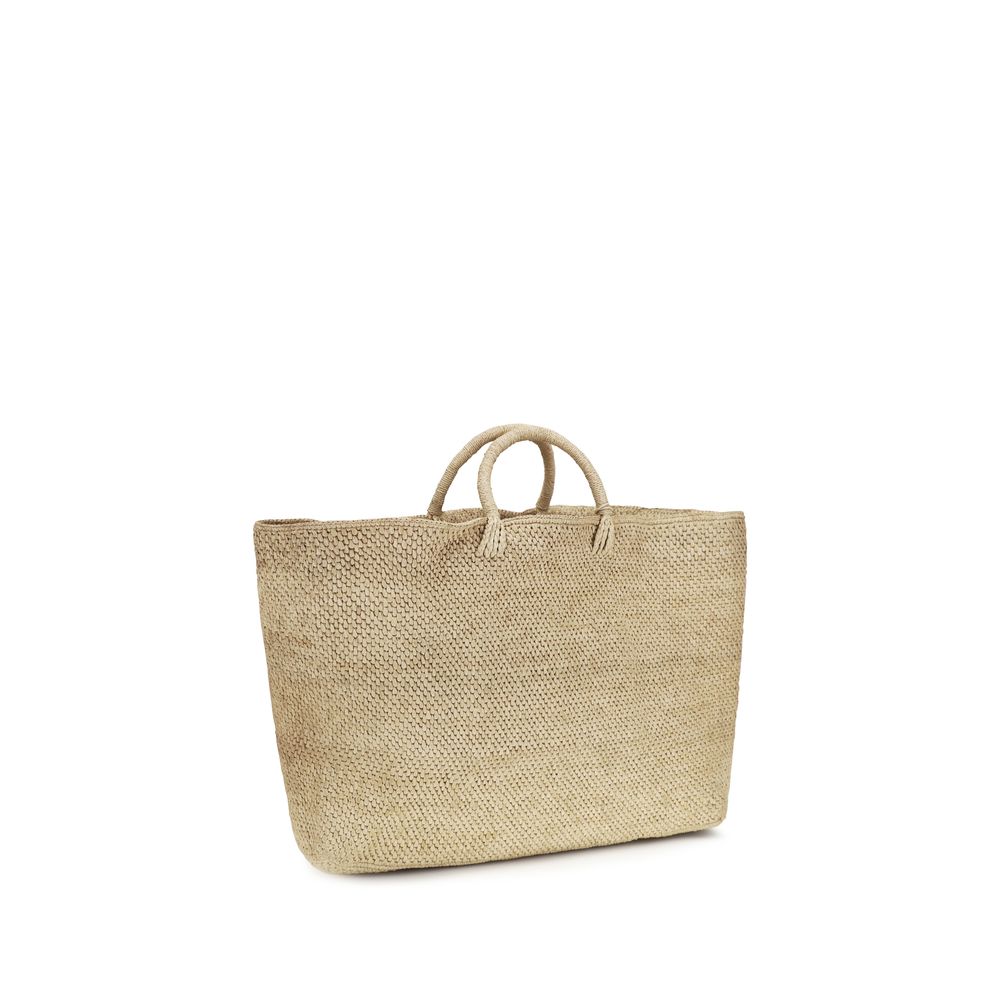Manebi Beige Raffia Maxi Tote Bag