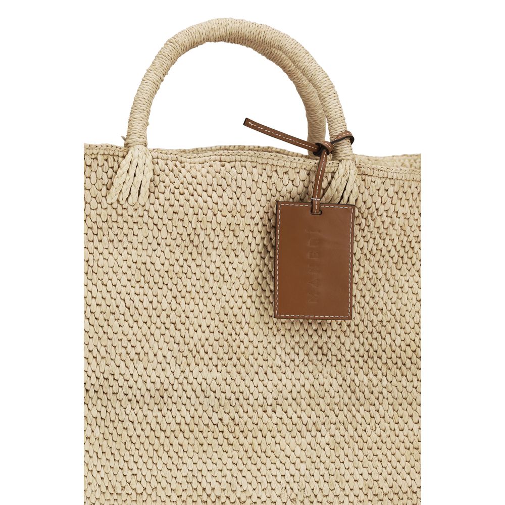 Manebi Beige Raffia Maxi Tote Bag