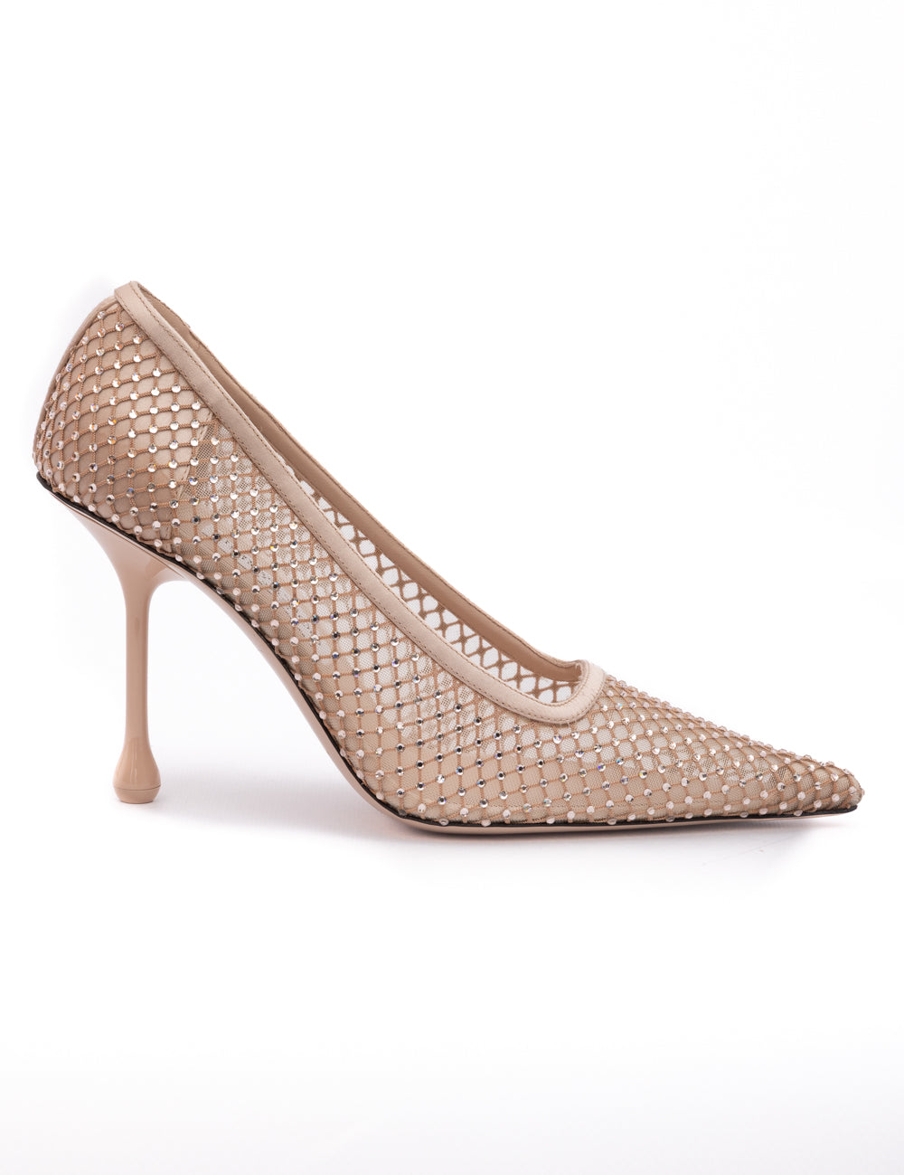 Jimmy Choo Powder Pink Satin Mesh Crystal Ixia 95 Pumps