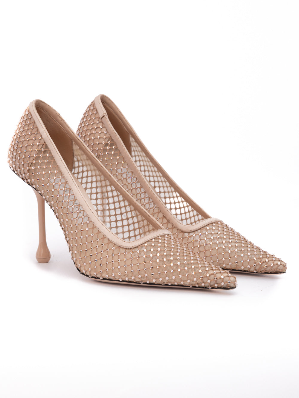 Jimmy Choo Powder Pink Satin Mesh Crystal Ixia 95 Pumps