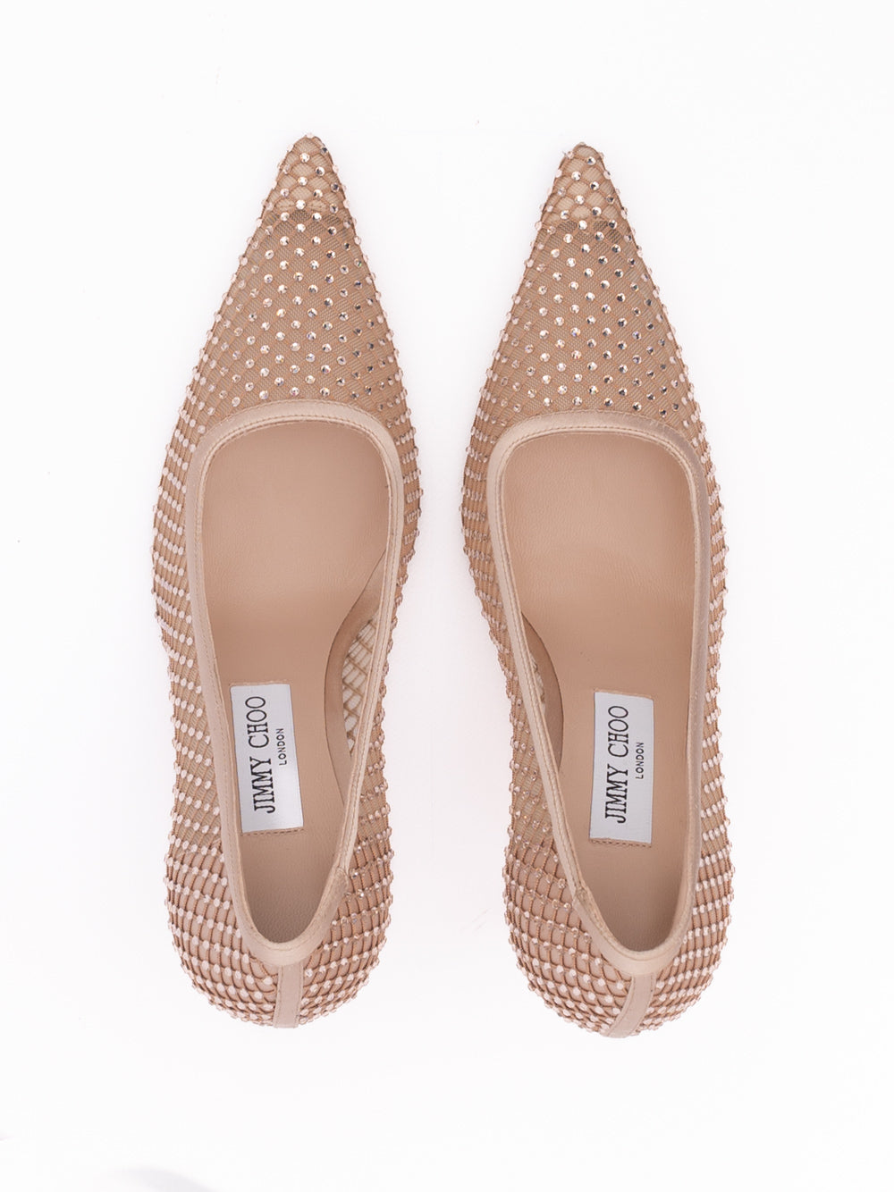 Jimmy Choo Powder Pink Satin Mesh Crystal Ixia 95 Pumps