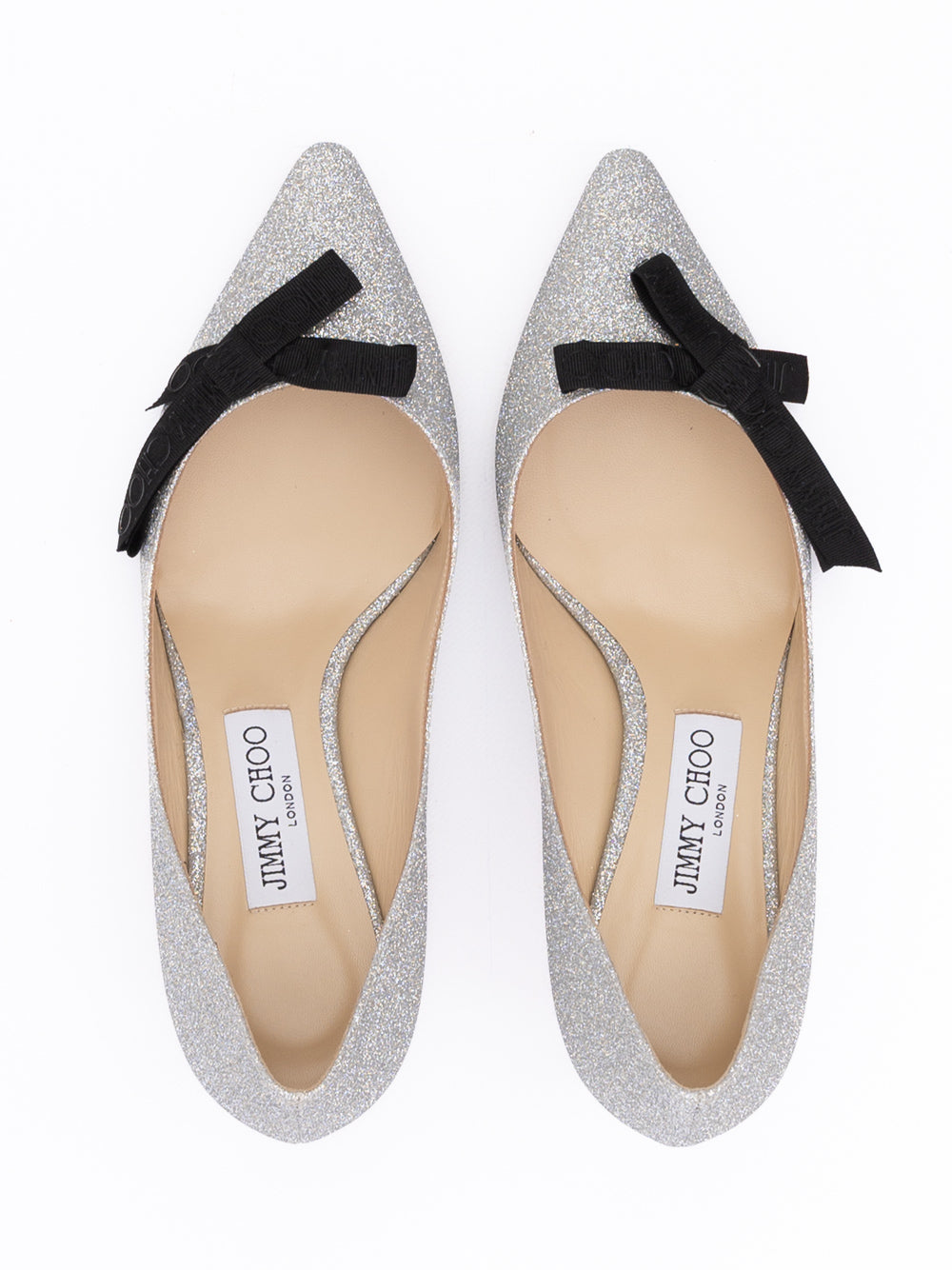 Jimmy Choo Silver Glitter Fabric Romy 60 Pumps