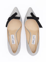 Jimmy Choo Silver Glitter Fabric Romy 60 Pumps
