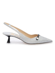 Jimmy Choo Silver Fine Glitter Slingback Pumps
