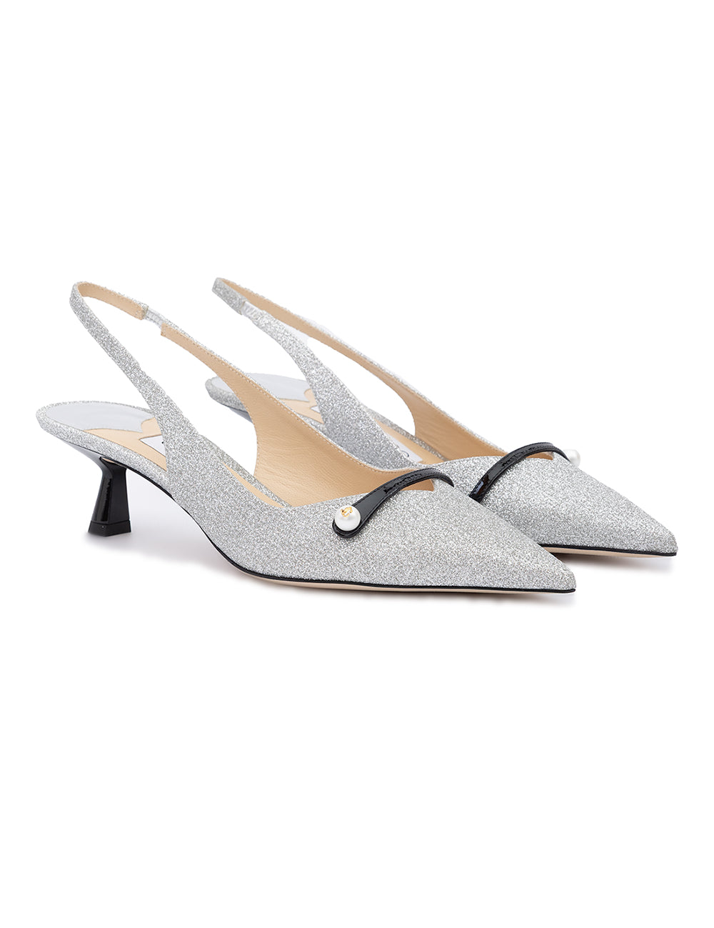 Jimmy Choo Silver Fine Glitter Slingback Pumps