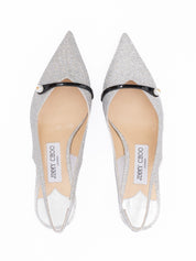 Jimmy Choo Silver Fine Glitter Slingback Pumps